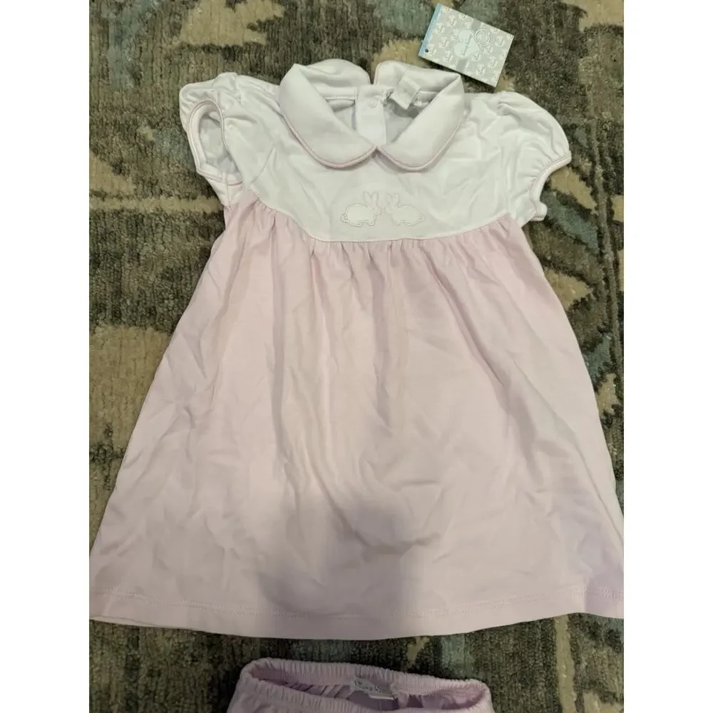 Kissy Kissy Pique Twin Bunnies Pink Dress Set Pima Cotton Easter 3-6 Months NWT